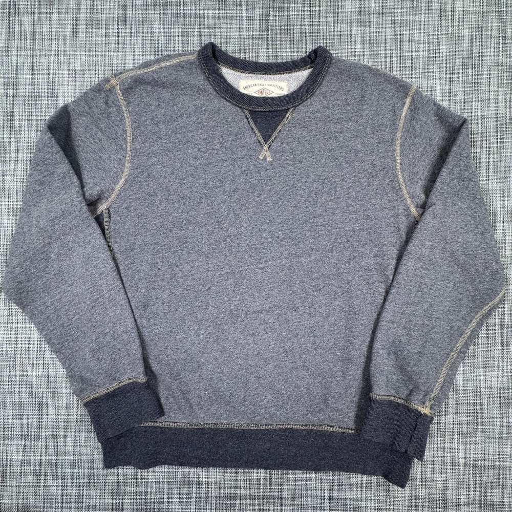 American Eagle Men's Vintage Classic Fit Crewneck Sweatshirt Gray Large Y2K